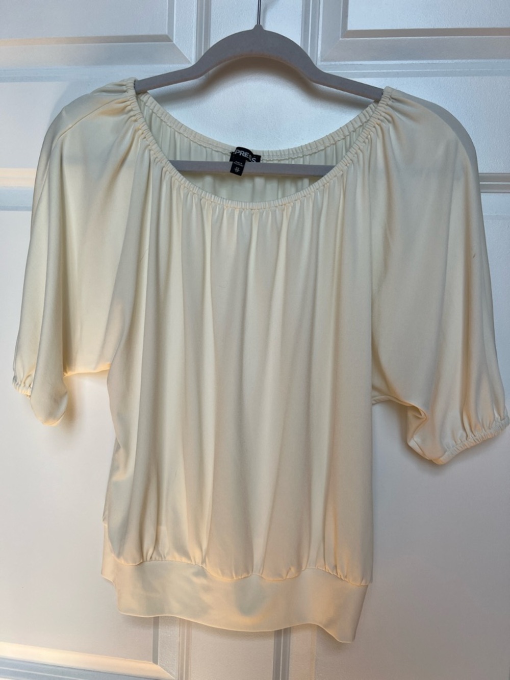 Express Light Cream Peasant Blouse - Women's Puff Sleeve Top